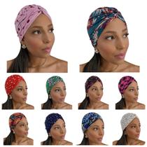 Kit 10 Turbante Touca Feminino Elegante Moda Verão Estampados Quimio Colorido Kit 10 Turbante Touca Feminino Elegante Moda Verão Estampados Quimio Colorido