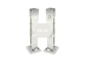Kit 10 Und. Coluna Torre Inox Guarda Corpo Pinça Sacada Piscina P/ Vidro Polido, Base Quadrada