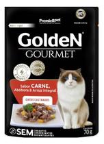 Kit 10 und Golden Gourmet Gatos Adulto Castrados Carne 70g