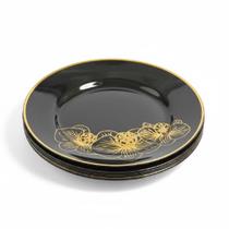 Kit 10 Uni Pratos Sobremesa Acrílico Preto c/ Flores 18cm