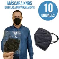Kit 10 Unidades Máscara Descartável Profissional KN95 Embalada Individualmente Cor Preta