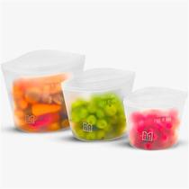 Kit 10 unidades Porta alimentos de silicone reutilizável 3 tamanhos (500ml - 1L - 1,5L) Obabox - 27573