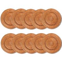Kit 10 Unidades Sousplat Redondo Bege Rattan 32Cm Rafimex