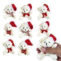 Kit 10 Ursinho de Natal Branco Cachecol Urso Pelúcia Pequeno
