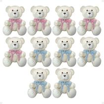 Kit 10 Ursinhos De Pelúcia Para Chá Revelação Com Laço Articulado 15cm