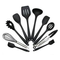 Kit 10 Utensílios Cozinha Alta Temperatura Silicone Original Premium Reforçado - Preto ou Vermelho - Ultra Fitas