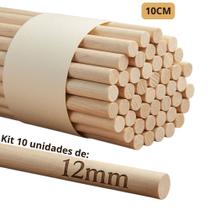 Kit 10 Varetas Madeira Pinus 12mm Poleiro Cavilha Bastão Para Artesanato Macramê Banner