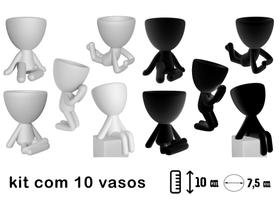 Kit 10 Vasinhos Branco e preto Suculentas Robert Bob Planta Decoração - MarxGreg 3D