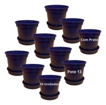 Kit 10 Vaso Plástico Pote 13 800ml + 10 Pratos Plástico 11cm - - Preto