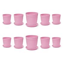 Kit 10 Vasos + 10 Pratos Jardim 1,7 Litros Rosa Nutriplan