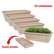 Kit 10 Vasos Jardineiras Plantas Floreira de Janela Prato