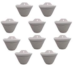 Kit 10 Vasos Meia Lua Parede Branco Plástico Texturizado