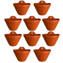 Kit 10 Vasos Meia Lua Parede Terracota Plástico Texturizado