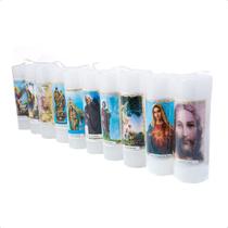 Kit 10 Velas Votiva 7 Dias Branco c/ Imagens de Santos Católicos 260g Parafina Pura