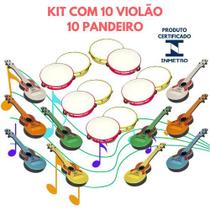 Kit 10 Viola Infantil 10 Pandeiro Brinquedo Instrumentos Musicais Violão Pandeirinho