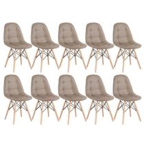 Kit - 10 X Cadeiras Estofadas Eames Eiffel Botonê - Base De Madeira Clara - Nude