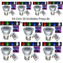 Kit 10 x Lampada RGB 16 Cores 3W Controle Remoto Lampadas decorativa - S Led