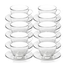 Kit 10 Xícaras de Chá Vidro com Pires Em Casa Tem 230ml
