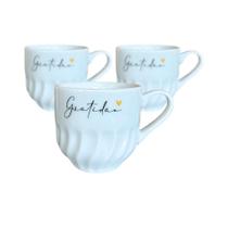 Kit 10 Xícaras Porcelana Suspiro Branca Gratidão 200 Ml