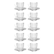 Kit 10 Xícaras Transparente Chá 220mL C/ Pires Mesa Posta