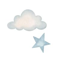 Kit 100 Adesivos De Parede Infantil Nuvens Estrelas Bebê Aquarela Azul