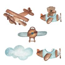 Kit 100 adesivos de Parede Menino Aviões Nuvens Infantil - CG Mimo Kids
