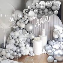 Kit 100 Balões Bexigas Cromados Metalizados Prata e Brancos Lisos Tamanho 5 - Balão de Aniversário - Art Latex