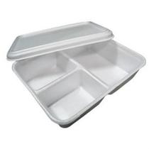 Kit 100 Bandeja De Isopor 3 Divisórias M1100 Com Tampa