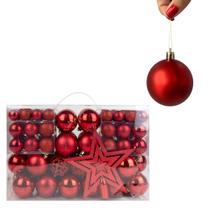 Kit 100 Bolas 3 4 e 6cm e Estrela Ponteira 18cm Natal Vermelho Para Árvore Enfeite Natalino Premium Kit 100 Bolas 3 4 e 6cm e Estrela Ponteira 18cm Natal Vermelho Para Árvore Enfeite Natalino Premium