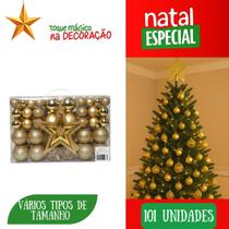 Kit 100 Bolas de Natal com Ponteira Vermelho e Dourado Enfeites Foscos, Brilhantes e com Glitter para Árvore