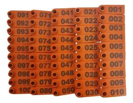 Kit 100 Brinco Bovino Para Gado Numerado 001 a 100 Laranja Kit 100 Brinco Bovino Para Gado Numerado 001 a 100 Laranja