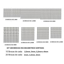 Kit 100 Brocas Aço Rapido 1 mm a 4 mm HSS DIN338