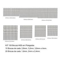 Kit 100 Brocas Aço Rapido 1,6mm(1/16) a 4mm(5/32) HSS DIN338 FERTAK Kit 100 Brocas Aço Rapido 1,6mm(1/16) a 4mm(5/32) HSS DIN338 FERTAK