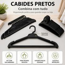 Kit 100 Cabide 42cm Reforçado Antideslizante Adulto Preto Firme Plástico Calça Blusa Blusinha Roupas Kit 100 Cabide 42cm Reforçado Antideslizante Adulto Preto Firme Plástico Calça Blusa Blusinha Roupas