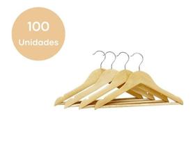 Kit 100 Cabide De Madeira Marfim Com Verniz Infantil