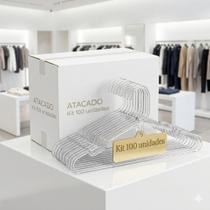 Kit 100 Cabides Acrílico Transparente Antideslizante Resistente Roupas Adulto Slim