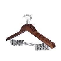 Kit 100 Cabides de Madeira Escura Luxo com Presilhas Premium