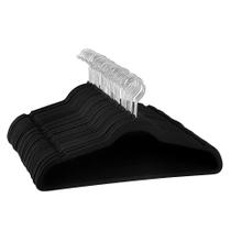 Kit 100 Cabides Veludo Adulto Slim Antiderrapante Preto
