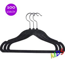 Kit 100 Cabides Veludo Infantil Slim Ultrafino Preto