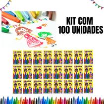 Kit 100 Caixas Giz de Cera 5 Cores Mini Atacado Lembrancinha Aniversário Infantil