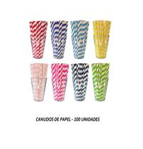 kit 100 Canudos de Papel Biodegradável - Listrado / Zig Zag / Branco / Poá - Le Bianco