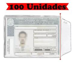 Kit 100 Capas Porta Documentos CNH Tamanho 6,5x9cm Plástico Resistente Transparente Cristal ACP Aba