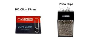 Kit 100 Clips Metal 25mm + Porta Clips De Mesa