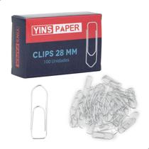 Kit 100 Clips Papel Metal 28mm Inox Escola Casa Escritorio Yins YP7115
