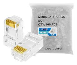 Kit 100 Conector Rj45 Utp Cat5E Banho De Ouro Cabo De Rede L
