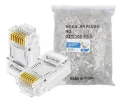 Kit 100 Conector Rj45 Utp Cat5e Banho De Ouro Cabo De Rede