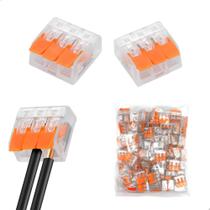 Kit 100 Conectores 3 Vias Emendar Fios Cabos Elétrica Rápida Transparentes Profissionais