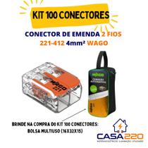 Kit 100 conectores de emenda 2 fios 221-412 4mm² WAGO