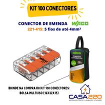 Kit 100 Conectores de emenda 5 Fios 221-415 4mm² Wago