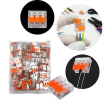 Kit 100 Conectores de Emenda Rápida 3 Vias Transparente para Fios Elétricos
